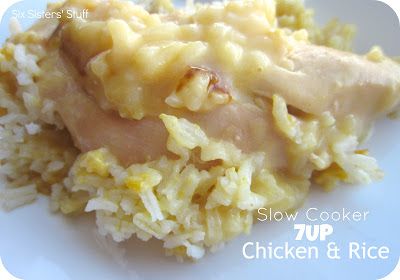 Slow Cooker 7Up Chicken and Rice | Six Sisters' Stuff 7up Chicken, Slow Cooker Chicken Rice, Crock Pot Food, Chicken Crockpot, Six Sisters, Bean Pot, Crockpot Dishes, Chicken And Rice, Crock Pot Slow Cooker