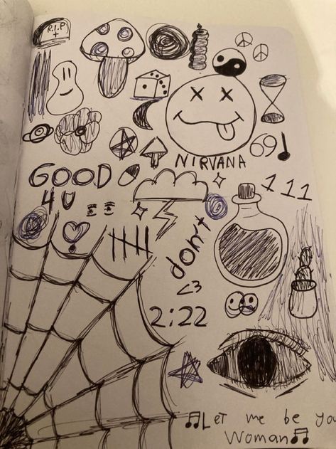 Dark Easy Drawings, Grunge Doodles Journals, Grunge Drawing Ideas Doodles, Asthetic Drawings Doodles, Edgy Doodles, Doodle Ideas Grunge, Dibujos Sencillos Aesthetic, Grunge Drawing Ideas, Drawing Ideas Doodles