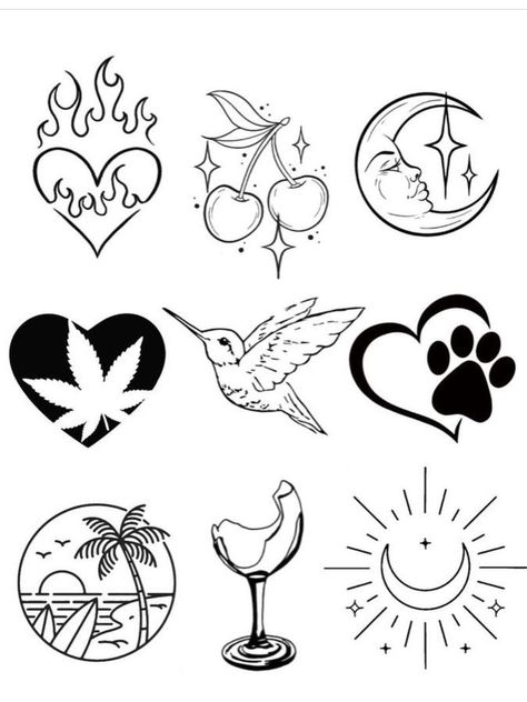 Easy Flash Tattoo Designs, Easy Tattoo Stencil Outline, Tattoo Mini Cute, Flash Sale Tattoos, Simple Tattoo Flash Sheet, Tattoos Stencils Outline, Dainty Tats, Easy Doodling, Flash Tattoo Sleeve