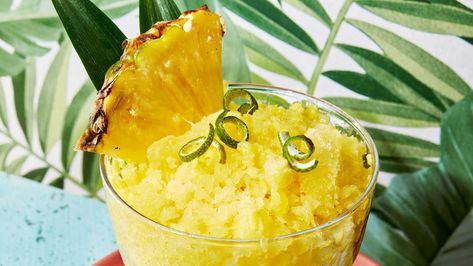 This tangy, melt-in-your-mouth pineapple granita is a perfect dessert that doesn't require an oven. Ice Recipes, Drunken Desserts, Classic Savory, Pineapple Casserole, Granitas, Granita Recipes, Candied Pineapple, Southern Living Recipes, Pineapple Dessert Recipes