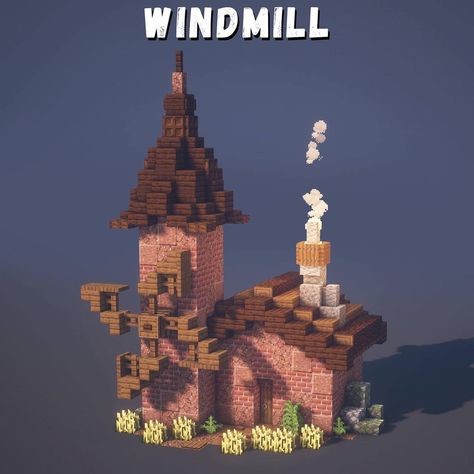 Minecraft Mill, Minecraft Blacksmith Ideas, Medevil Minecraft Houses, Druid Grove, Starter House Minecraft, Villager House, Small Windmill, Minecraft Steampunk, Cottagecore Minecraft