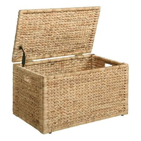 eHemco Heavy-duty Water Hyacinth Wicker Storage Trunk with Metal Frame, 30 by 17.5 by 17.5 Inches, Natural. This Water Hyacinth trunk is the perfect addition to add more charm to your home. An endearing incorporation to the end of the bed or at the bottom of the window of any room. Its size makes it perfect to store blankets, laundry, toys or any unwanted clutter. It will aid in keeping any household articles out of sight all while providing an appealing sight. Size: One Size.  Color: Brown. Store Vinyl Records, Resin Wicker Furniture, Wicker Storage Trunk, Metal Trunks, Wicker Chest, Wicker Trunk, Rectangular Baskets, Wicker Storage, Storage Trunks