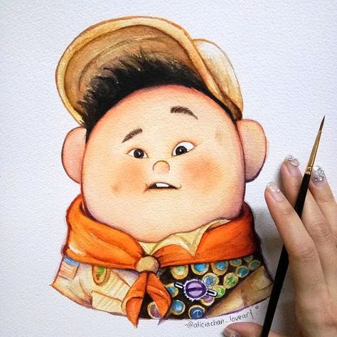 Russell (Drawing by AliciaChan_LoveArt @Instagram) #Up Easy Drawing Step By Step, Disney Drawing Tutorial, Pencil Arts, Disney Doodles, Anime Drawing Sketches, Disney Drawings Sketches, Disney Paintings, Drawing Step By Step, Animation Art Sketches