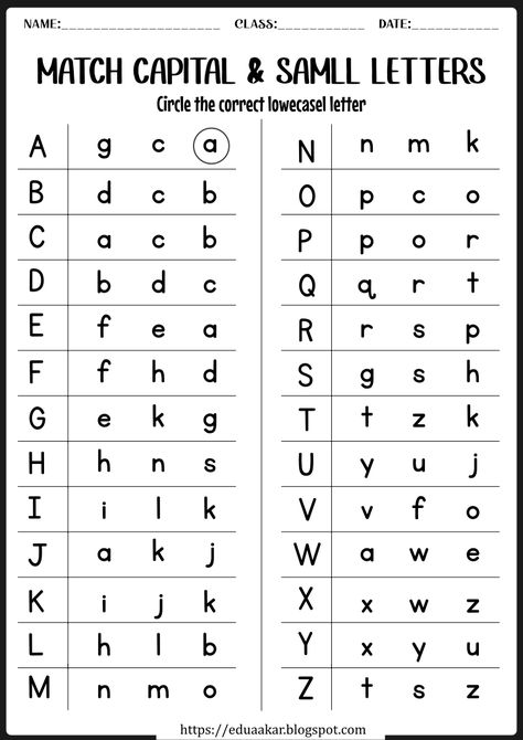 Capital Small Letters Worksheet, Grade 1 Alphabet Worksheets, Print Alphabet Font, Capital Letter And Small Letter Activity, Match Capital And Small Letters, Match Letters Worksheet For Preschool, Matching Capital And Lowercase Letters, Match The Letters Worksheets, At Worksheets For Kindergarten