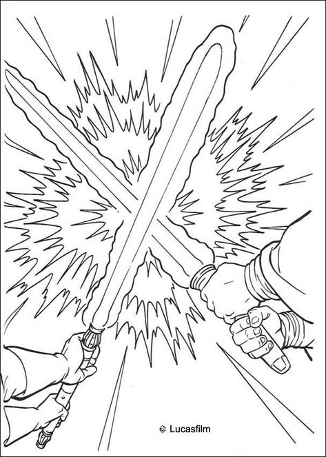 Laser sword duel coloring page. More Star Wars content on hellokids.com Star Wars Coloring Sheet, Star Wars Coloring Book, Star Wars Coloring, Lightsaber Colors, Star Wars Cartoon, Lego Coloring Pages, Star Wars Colors, Sabre Laser, Rainbow Canvas