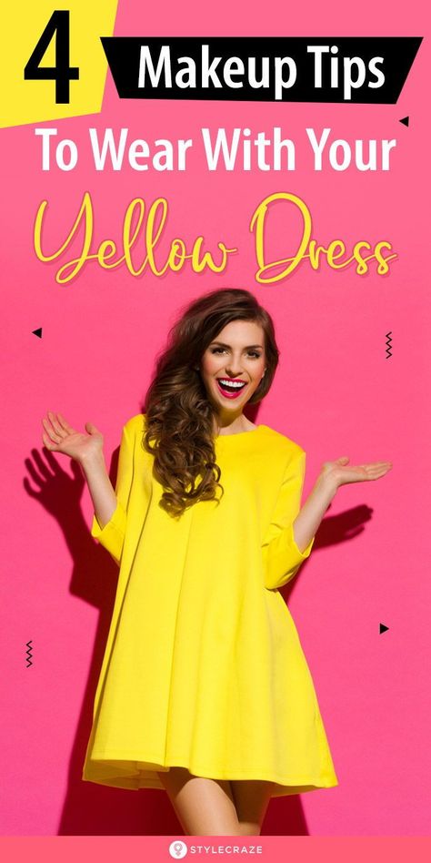 Yellow Dress Makeup Ideas, Yellow Dress Makeup, Makeup For Yellow Dress, Yellow Floral Dress Outfit, Makeup With Yellow Dress, Canary Yellow Dress, Mustard Colored Dress, Yellow Makeup, Floral Dress Outfits