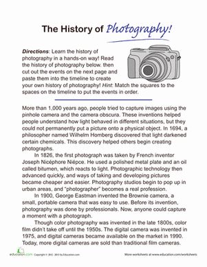 Your 4th grader can learn about the history of photography and you can test his reading comprehension with this fun history timeline! Photography Worksheets, History Of Photography Timeline, Photography Curriculum, Photography Classroom, High School Photography, Photography Timeline, Photo Lessons, Photography History, Photo Class