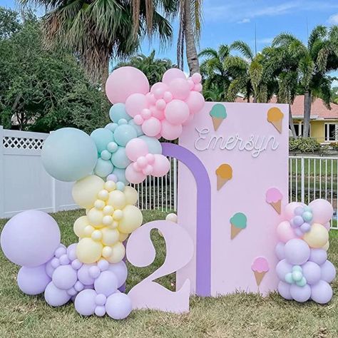 Two Sweet Balloon Garland, Unicorn Macaron, Balloons Arch, Photo Booth Background, Pastel Balloons, Candy Theme, Garland Arch, Rainbow Balloons, Birthday Balloon Decorations