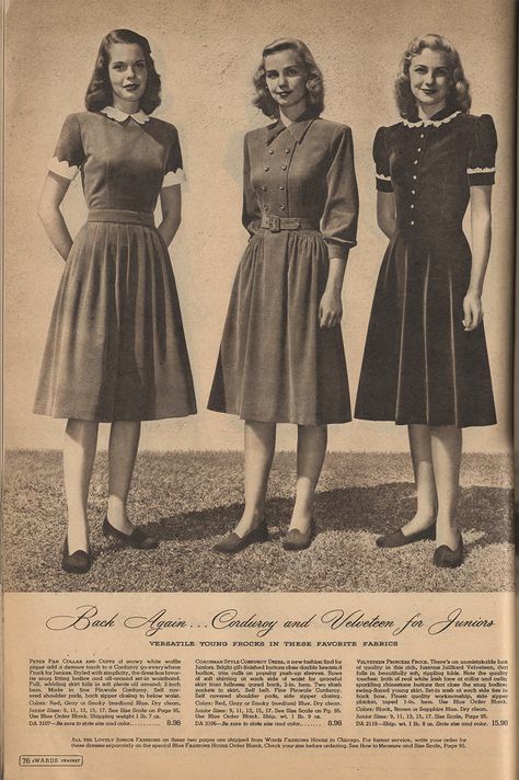 The Closet Historian: Cataloging Catalogs: Ward's Fall/Winter 1947-1948, More Dresses! 40s Mode, 1940s Fashion Women, Decades Fashion, Fashion Through The Decades, Fashion Timeline, Decades Of Fashion, Fashion 1940s, 20th Century Fashion, Iconic Dresses