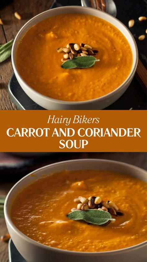 Hairy Bikers Carrot And Coriander Soup Carrot Cumin Soup, Carrot Coriander Soup Recipe, Carrot Coriander Soup, Carrot And Coriander Soup Recipe, Carrot Stew, Coriander Recipes, Carrot And Coriander Soup, Hamburger Vegetable Soup, Soup Maker Recipes