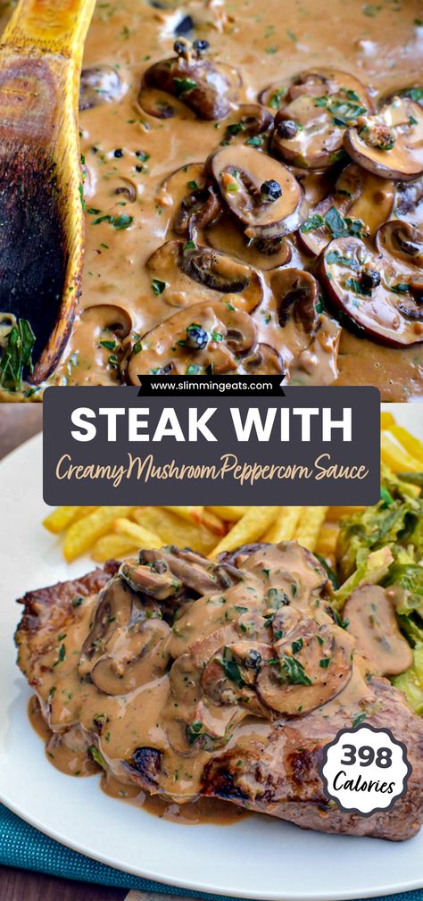 Low Calorie Recipes Steak, Steak With Peppercorn Cream Sauce, Steak In Sauce, Steak With Mushroom Cream Sauce, Parsley Sauce For Steak, Mushroom And Meat Recipes, Black Pepper Steak Sauce, Garlic Parmesan Sauce For Steak, Steak With Creamy Mushroom Sauce