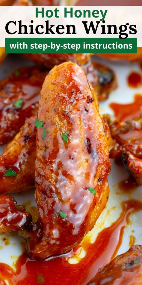 Dive into the bold flavors of our sticky, sweet and hot honey wings. Baked to a crispy finish, these wings are the ultimate finger food to elevate any gathering. Ready in just 15 minutes of hands-on time! Honey Hot Wings Recipes, Hot Honey Bourbon Wing Sauce, Hot Honey Chicken Wings Oven Baked, Hot Honey Recipe Chicken Wings, Honey Baked Chicken Wings, Hot Honey Wings Recipes, Hot Honey Wing Sauce, Party Wings Recipe Baked, Baked Wing Recipes