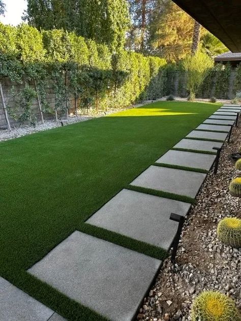 Astroturf Courtyard, Turf With Rock Border, Turf In Front Yard, Turf Side Yard, Turf Pathway, Front Yard Turf Landscaping Ideas, Turf Backyard Ideas Play Areas, Astro Turf Garden Ideas, Turf Front Yard Ideas