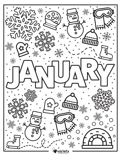 Variety St. Louis has designed a free, downloadable coloring page for you and your family to enjoy in the month of January. January Coloring Pages, January Pictures, January Colors, Pictures To Color, New Year Coloring Pages, Birth Colors, January Crafts, Coloring Pages Winter, Coloring Book Art