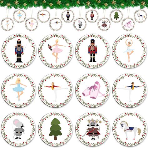 Amazon.com: 24 Pcs Christmas Nutcracker Ornament Ballet Shoes Clara Soldier Prince Mouse King Soldier Plum Candy Fairy Snowflake Fairy Gift Box Hanging Wooden Ornament Set for Christmas Tree Xmas Party Decor : Home & Kitchen Nutcracker Ballet Ornaments Diy, Snowflake Fairy, Candy Fairy, Fairy Cartoon, Nutcracker Figures, Nutcracker Christmas Decorations, Mouse King, Ballet Gift, Christmas Tree Branches