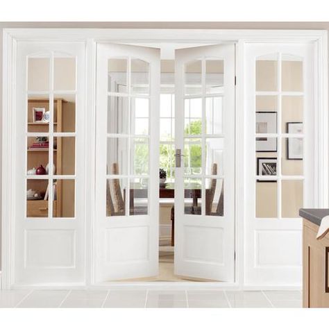 Thinking of installing a set of French doors with side lights in our living room to create a sense of separation and privacy but allow light still pour in. Deur Ensuite, French Door Interior, Interior Double French Doors, Office Doors, Internal French Doors, Interior Design Blogs, Double French Doors, Timber Door, Style Deco