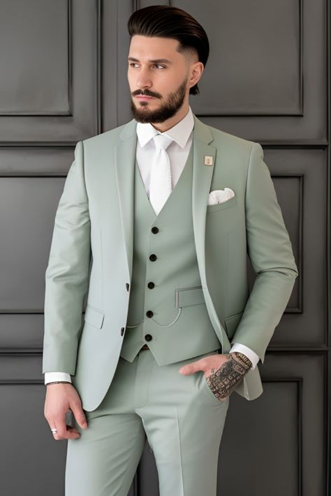 Men's Green Three-Piece  Suit | Wedding Suit | 3-Piece Suit For Men Stylish Dress For Men, Wedding Coat Suit For Men, Three Piece Coat Pant For Men, 3 Piece Blazer For Men, Coat For Wedding For Men, Wedding Dress For Men Suits, Pista Colour Coat Pant For Men, Formal Dress Men Wedding, Suits For Man Wedding