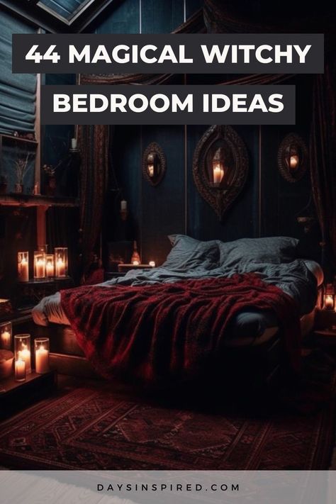 Dark Fairy Bedroom, Small Bedroom Inspirations Cozy, Bedroom Fairycore, Bedroom Feminine, Witchy Bedroom Ideas, Bedroom Moody, Witch Bedrooms, Fairycore Decor, Dark Boho Bedroom