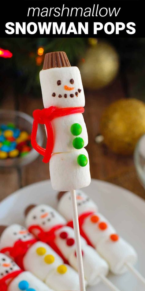 Holiday Hot Cocoa Bar, Marshmallow Snowmen, Snowman Treats, Edible Christmas Gifts, How To Make Marshmallows, Marshmallow Snowman, Peanut Butter Candy, Easy Christmas Treats, Marshmallow Pops