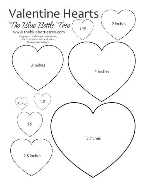 Valentine Hearts Clip Art, in sizes ranging from 3/4" to 5", printing on either letter or A4 sized paper. Printable Hearts, Blue Bottle Tree, Printable Heart Template, Hearts Clipart, Valentines Bricolage, Heart Clip Art, Bottle Tree, Valentine's Day Printables, Heart Printable