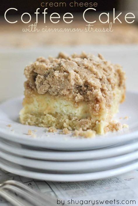 Thick Coffee Cake has a swirl of Cream Cheese filling and a generous layer of Cinnamon Streusel #breakfast #coffeecake Cream Cheese Coffee Cake Recipe, Thick Coffee, Cheese Coffee Cake, Cream Cheese Coffee Cake, Cake Delicious, Cinnamon Streusel, Coffee Cake Recipe, Torte Cupcake, Oreo Dessert