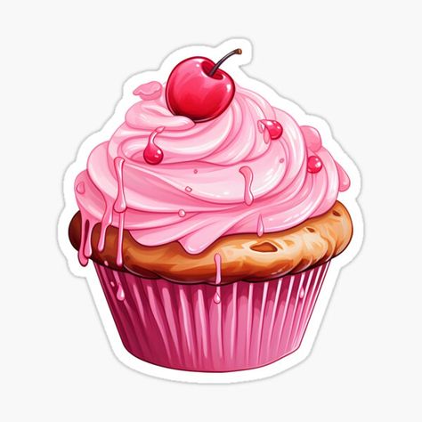 Cupcake Stickers Free Printable, Stickers Food Cute, Cute Cake Sticker, Cupcake Colouring, Desert Drawings, Cute Pink Stickers, Cute Cupcake Drawing, Cupcakes Pictures, Birthday Cake Sticker