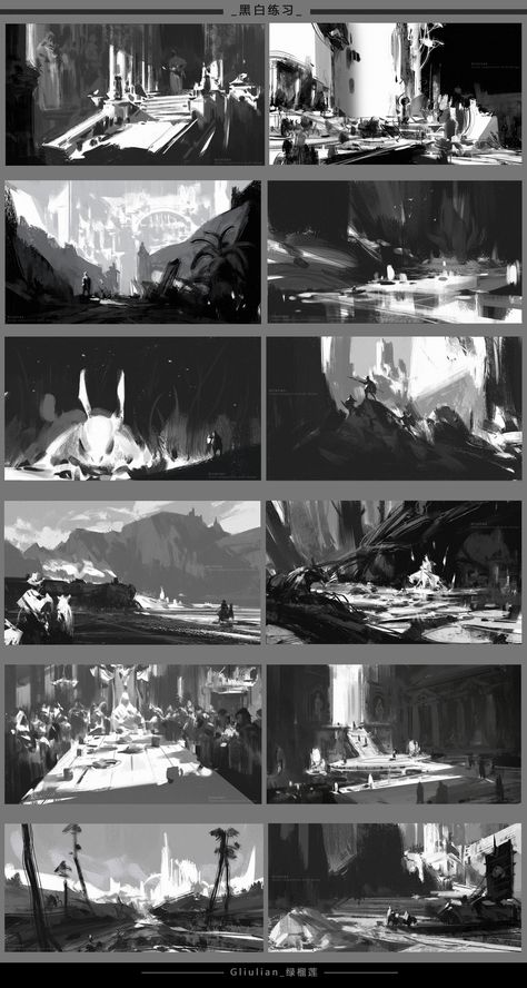 ArtStation - Black and white light, G liulian Environment Sketch, Brain Storming, Environment Painting, Bg Design, Concept Art Tutorial, Graphisches Design, Splash Art, Landscape Concept, Concept Art Character