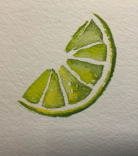 Fruit Simple Drawing, Watercolour Doodles Simple, Watercolor Art Lemon, Watercolor Lemon Slice, Lemon Pastel Drawing, Lemon And Lime Painting, Painting Lemons Easy, Watercolour Fruit Easy, Watercolor Art Projects High School