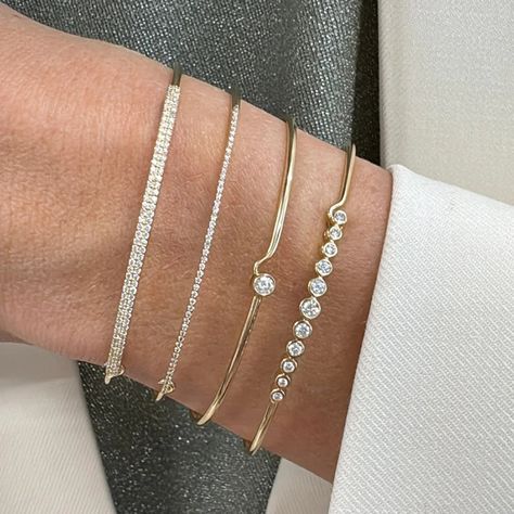 Double Row Pave Bangle – Lindsey Leigh Jewelry Luxury Dainty Stackable Bangle, Luxury Minimalist Stackable Diamond Bracelet, Luxury Double Band Bracelet As Gift, Classy Bracelets, Classy Jewellery, Gold Bead Bracelet, Pave Bangle, Dope Jewelry Accessories, Jewelry Fashion Trends