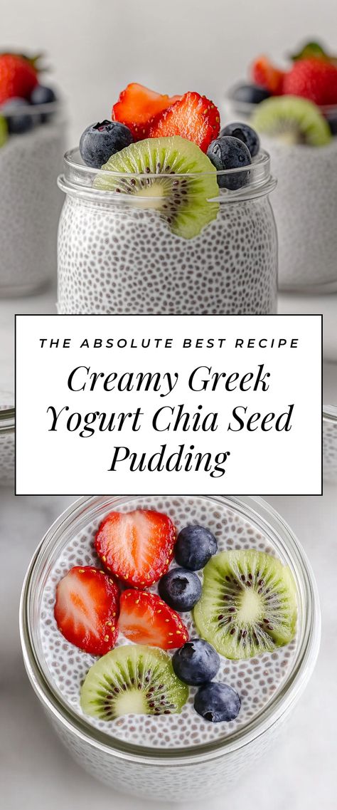 Image for Creamy Greek Yogurt Chia Seed Pudding Greek Yogurt With Chia Seeds, Greek Yogurt Chia Seeds, Yogurt Chia Seed Breakfast, Green Yogurt Recipes, Breakfast Chia Seed Pudding, Greek Yogurt Chia Seed Pudding, Greek Yogurt Cheesecake Pudding, Chia Yogurt Pudding, Chia Seed Pudding With Yogurt