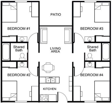 2 BHK Floor Plans Of 25*45 - Google Search # Hostel Layout, Dorm Planning, Student Accomodation, Dorm Layout, School Floor Plan, Four Bedroom House Plans, Student Hostel, Dorm Room Layouts, School Floor