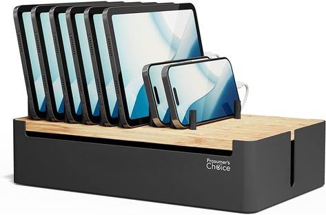 Amazon.com: Prosumer's Choice Bamboo Charging Station - Wood Dock Organizer for Apple & Android Phones, Tablets, iPads - Cables Not Included : Home & Kitchen Charging Station Organizer, Charger Organizer, Phone Charging Station, Modern Mobile, Power Bars, Dark Wood Stain, Charger Station, Usb Charging Station, Electronic Organization