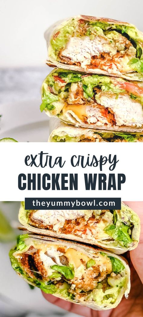 Chicken coated in smoked paprika Crispy Breadcrumbs, stuffed in a wrap with the most delicious fillings imaginable! A super tasty tortilla wrap recipe for your snack, meal prep, or healthy lunch#crispychickenwrap #chickenwrap #wrapsaucerecipes #chickenwraprecipe Tortilla Wrap Recipe, Snack Meal Prep, Chicken Snack Wrap, Extra Crispy Chicken, Chicken Wrap Recipe, Chicken Wraps Healthy, Crispy Chicken Wraps, Yummy Bowl, Wraps Recipes Easy