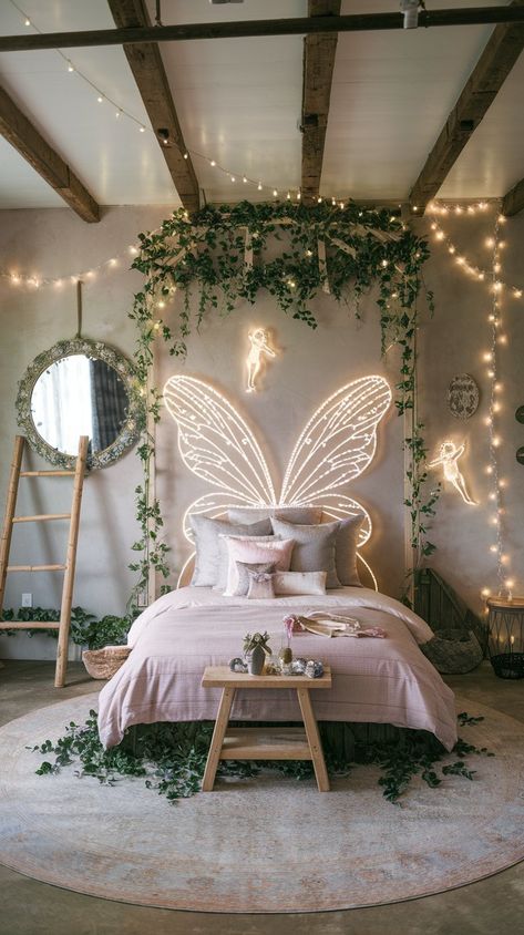 Design the bedroom of your dreams with these ultimate fairytale bedroom decor ideas, perfect for creating a princess-worthy space. Wild Bedroom Ideas, Princess Style Bedroom, Eucalyptus Bedroom Decor, Princess Theme Bedroom Ideas Daughters, Cute Boho Bedroom Ideas, Castle Inspired Bedroom, Girls Nature Bedroom Ideas, Fairy Kids Room, Princess Tiana Room