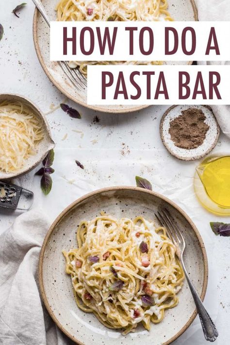 Clean Food Dinner Party Idea: How to Do a Pasta Bar Pasta Bar Ideas, Dinner Party Pasta, Pasta Bar Party, Italian Pasta Dinner, Christmas Pasta, Amazing Pasta, Make Your Own Pasta, Pasta Party, Pasta Bar