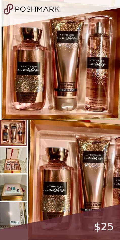 NWT- Sells for $34!!  - Bath & Body Works - A thousand Wishes gift set A Thousand Wishes, Body Smells, Christmas Gift Baskets, Fragrance Mist, Athletic Outfits, Bath Body Works, Bath Body, Shower Gel, Body Cream