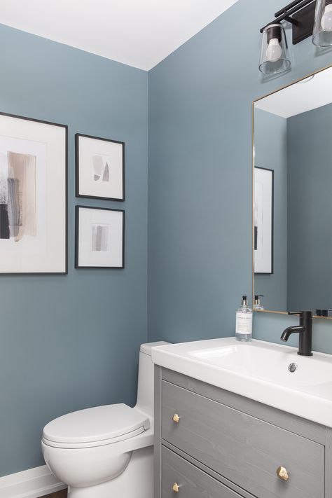 Blue Small Bathrooms, Blue Bathroom Paint, Small Bathroom Paint Colors, Blue Bathroom Walls, Bathroom Wall Colors, Light Blue Bathroom, Small Bathroom Paint, Blue Gray Paint Colors, Small Bathroom Colors