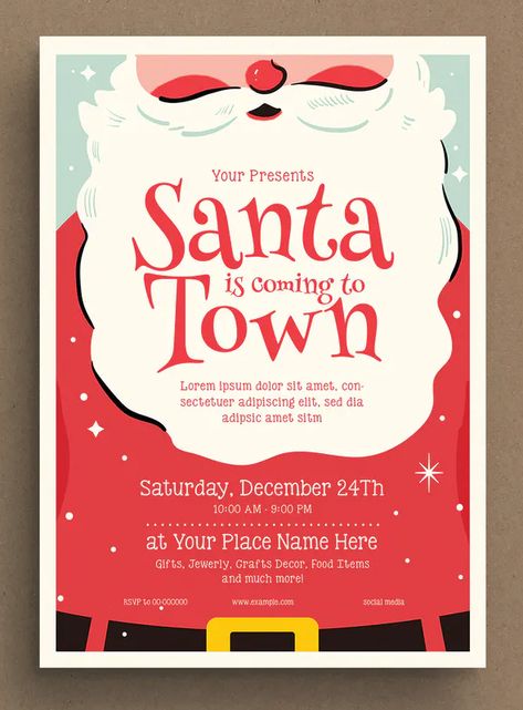 Christmas Santa Event Flyer Template AI, PSD Christmas Fayre Poster, Christmas Donation Poster, Santa Poster Design, Christmas Flyers Ideas, Christmas Event Poster, Christmas Flyer Design, Christmas Invites, Xmas Poster, Poster Design Kids