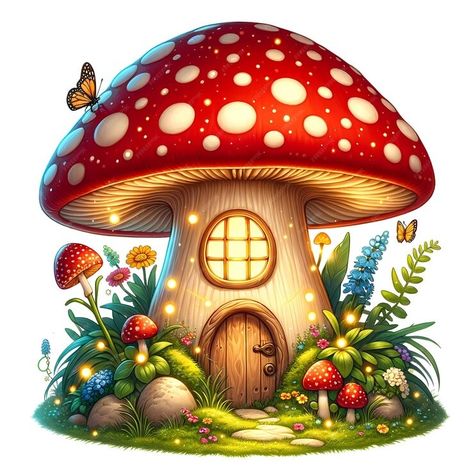 Premium Photo | Whimsical Mushroom House Illustration in an Enchanted Forest Mushroom House Illustration, Fall Drawings, Whimsical Art Paintings, Construction Paper Crafts, Watercolor Food, Mushroom House, House Illustration, Autumn Stickers, Cute Clipart