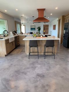 https://pin.it/5j191uXUo Kitchens With Cement Floors, Cement Living Room Floor, Houses With Concrete Floors, House With Stained Concrete Floors, Brushed Concrete Floor, Polish Concrete Floors Living Room, Cement Floors In House Kitchen, Concrete Overlay Interior, Barndominium Kitchen Concrete Floors