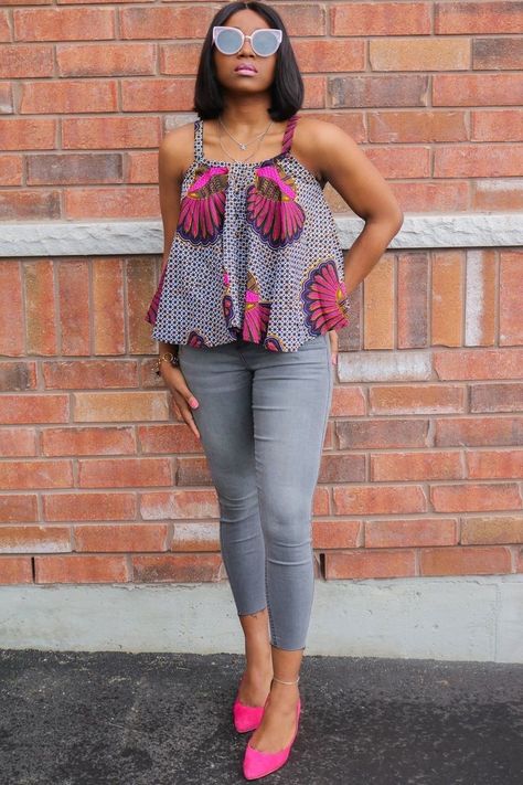 Simple Ankara Top Styles, Ankara Top Styles For Jeans, Latest Ankara Top Styles, Tops With Jeans, Ankara Top Styles, Ankara Clothing, Ankara Tops, African Tops, African Print Tops