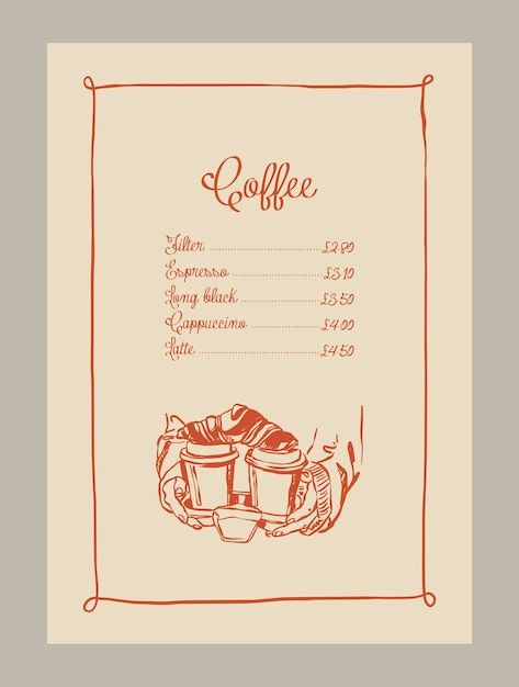 Vector elegant coffee menu template with... | Premium Vector #Freepik #vector Cafe Menu Illustration, Menu Ideas Cafe, Coffee Menu Template, Menu Design Ideas, Coffee Menu Design, Menu Illustration, Coffee Shop Menu, Bookstore Cafe, Coffee Menu