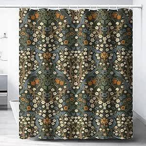 DDCBNS William Morris Floral Shower Curtain,Mid Century Vintage Flower Green Plant Abstract Art Print Shower Curtain for Bathroom Decor Fabric Waterproof Upholstery Hook 72x72in Victorian Shower Curtain, Tiny Half Bath, Dark Green Bathrooms, Bathroom Big, Green Shower Curtains, Floral Shower Curtain, Boho Shower Curtain, Unique Shower Curtain, Floral Shower Curtains