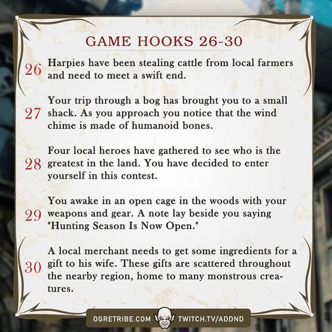 D&d Plot Hooks, Adventure Hooks, Dnd Encounters, Game Hooks, Dm Tips, Game Hook, Dm Tools, Dnd Dm, Gaming Things