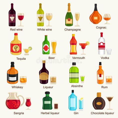 Alcohol drinks collection. Vector Illustration. , #Sponsored, #drinks, #Alcohol, #collection, #Illustration, #Vector #ad Different Types Of Alcohol, Types Of Alcoholic Drinks, Types Of Alcohol, Types Of Vodka, Alcohol Glasses, Iced Drinks Recipes, Party Drinks Alcohol, Alcohol Packaging, Chocolate Liqueur