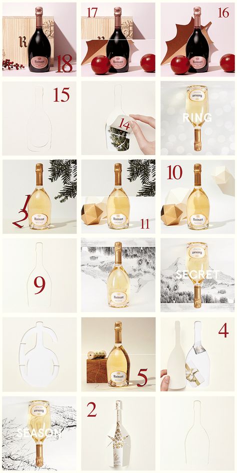 Art director and digital artist Elisa Valenzuela realized this advent calendar for the Ruinart champagne company. Each date of December is animated by a beautiful gif including the bottle, Christmas elements and amazing messages. #luxury #champagne #advertising Art director and digital artist Elisa Valenzuela realized this advent calendar for the Ruinart champagne company. #luxury #champagne #advertising Champagne Advertising, Calendar Graphic, Luxury Champagne, Christmas Elements, Christmas Calendar, Beauty Advent Calendar, Christmas Ad, Instagram Christmas, Christmas Advent Calendar