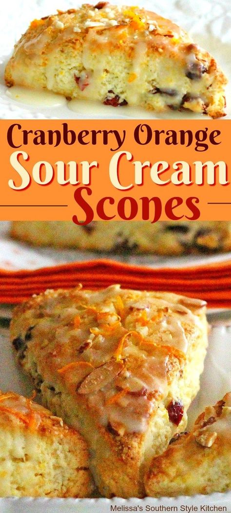 Cranberry Orange Sour Cream Scones #scones #cranberryorange #cranberries #sourcreamscones #sweet #teaparty #bisuits #brunch #teaparty #breakfast #orange #holidays #holidaybrunch #christmas #thanksgiving #southern #southernfood #melissassouthernstylekitchen #breadrecipes #food #recipes Sour Cream Scones, Baking Scones, Scones Recipe Easy, Orange Scones, Homemade Scones, Cream Scones, Breakfast Sweets, Cranberry Recipes, Bread Recipes Sweet