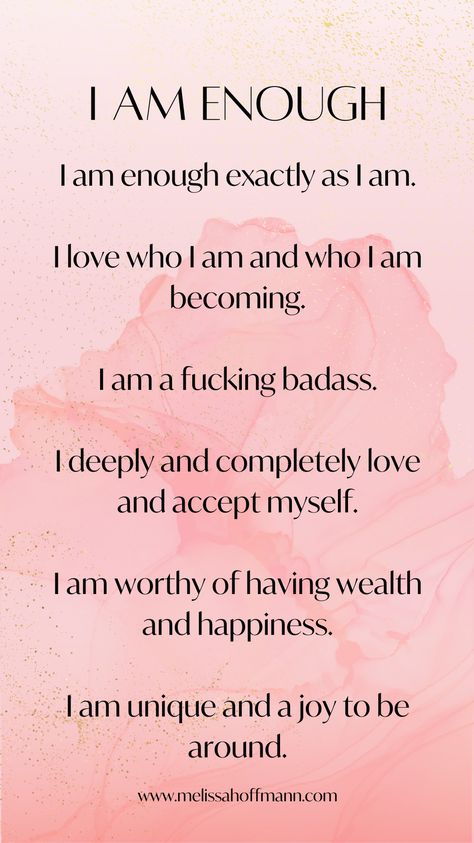 Save this to your phone to manifest more money and abundance! Use these affirmations in your morning or evening rituals, or whenever you are feeling like you're not enough or not good enough. Click here for more self love affirmations. | Positive affirmations | self love affirmations | I am enough affirmations | Transformational affirmations | mindset work | law of attraction | mindset | belief work | self love | law of vibration | self belief | phone wallpaper | phone screen affirmations | Self Loving Affirmations, I Am Enough Quotes Affirmations, Positive Self Worth Affirmations, Words Of Affirmation For Yourself, Self Love Quotes Affirmations, Self Love Mantra Affirmations, Self Belief Affirmations, Validation Affirmations, Healing Affirmations Self Love