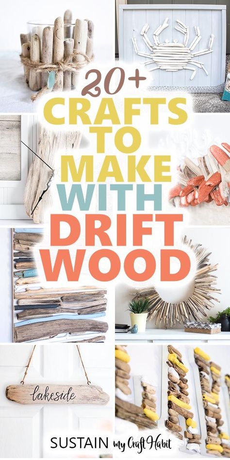 Need a reason to collect drift wood this summer? Here are 20 of our favourite DIY driftwood crafts, projects and art ideas you can make this summer. #driftwoodcrafts #diydecor #coastalstyle #sustainmycrafthabit #driftwoodart Diy Driftwood, Driftwood Wreath, Driftwood Christmas Tree, Hantverk Diy, Driftwood Diy, Driftwood Mirror, Painted Driftwood, Driftwood Art Diy, Driftwood Projects