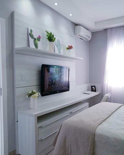 Tv In Small Bedroom Ideas, Tv Ideas For Bedroom, Bedroom Tv Wall Ideas Small Spaces, Tv On Wall Bedroom, Tv Wall Ideas Bedroom, Small Bedroom Tv Wall, Small Teenage Bedroom, Bedroom Tv Wall Ideas, Tv Bed